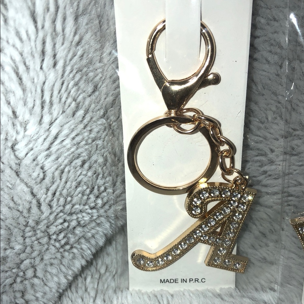 Pastels Gold Rhinestone Initial Keychain